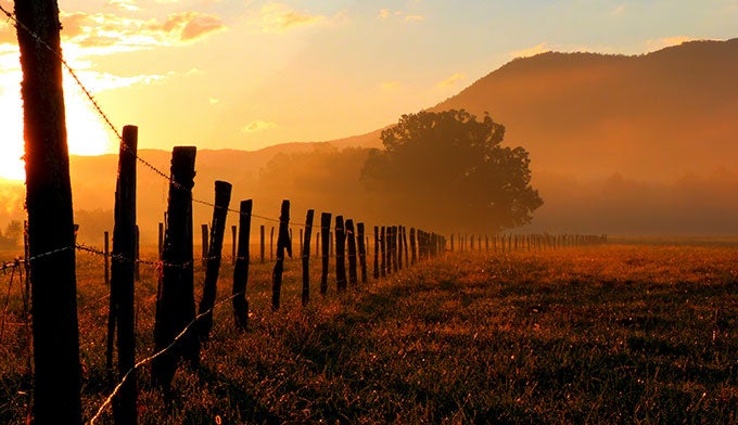 SM-Cades-Cove-sunrise_DP_680 Sunrise at Cades Cove in Great Smoky Mountains National Park.