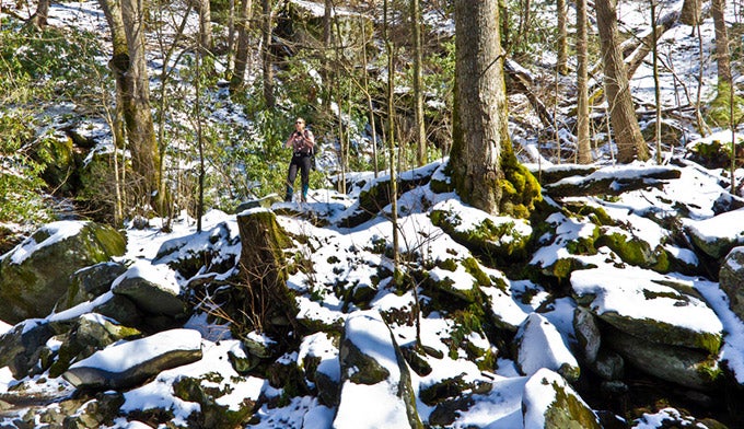 SM-Rainbow-Falls-Trail-winter_FlickrMichaelHicks_680 Winter hiking on the Rainbow Falls Trail in late winter.