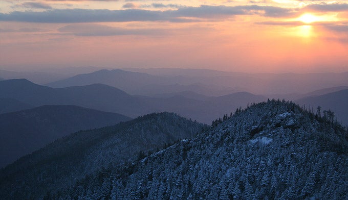 SM-Cliff-Top-sunset_WikiPD_680 The view of the sunset from Cliff Top on Mount LeConte in Great Smoky Mountains National Park.