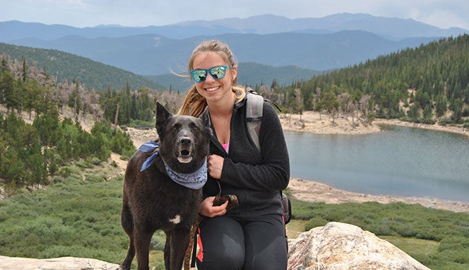 MikaelaRuland-dogMcKenzie_680 Mikaela Ruland with her dog McKenzie at St. Mary's Glacier in Colorado