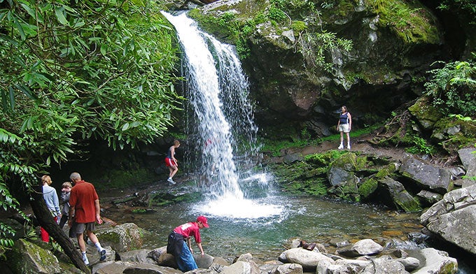 SM-Grotto-Falls_FlickrPfly_680 Park visitors venture behind Grotto Falls