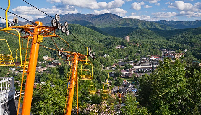 TN-Gatlinburg-chairlift_iStock_680 Scenic chairlift overlooking Gatlinburg, Tenn.