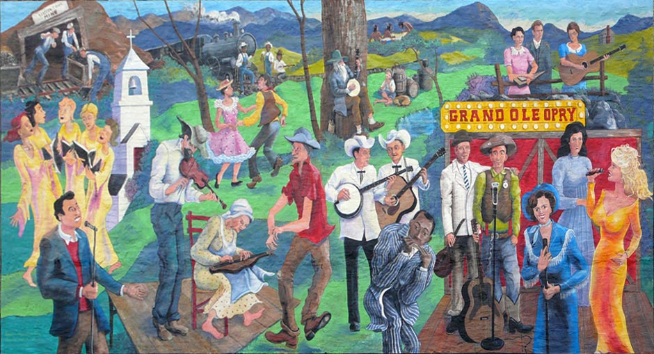 TN-Maryville-mural_FlickrCJillReed_940 Mural in Maryville, Tenn, celebrating Smoky Mountain music.