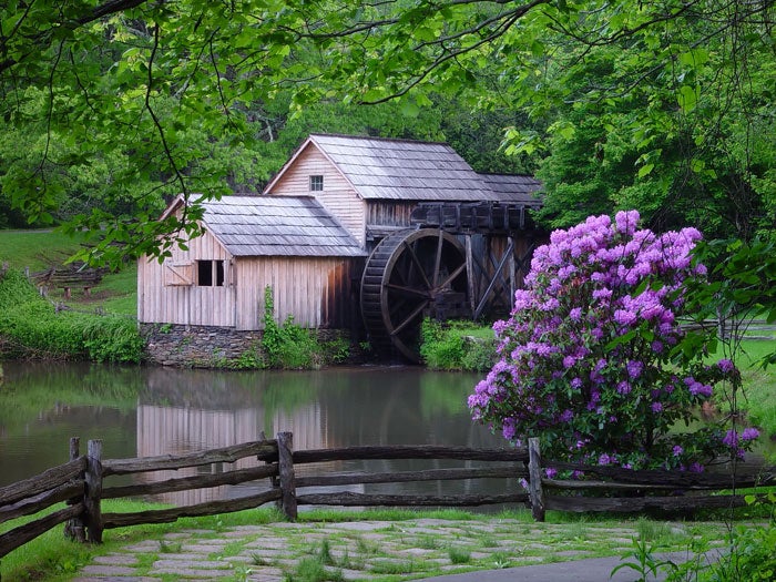 BlueRidgeParkway-MabryMill-Spring_DP_700 Mabry Mill in springtime on the Blue Ridge Parkway