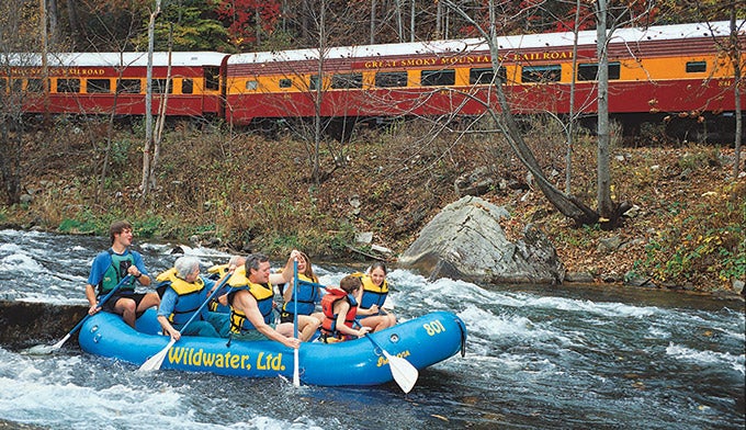 NC-Nantahala-River-Raft-and-Rail_WaterwaterAdventures_BrysonSwain_680 Take a Raft-and-Rail excursion - half scenic rail excursion, half rafting trip on the Nantahala River.
